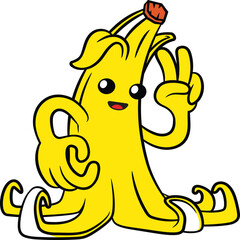 Banana Funny Vector 3d Banana Vector Fruit Darwaing Yellow Color Fruit Graphic Clothing Print Cocept Comic Desing