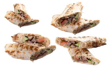 Shawarma with beef and vegetables. Selective focus. Transparent