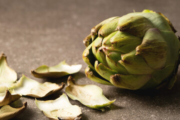 Fototapeta premium Sliced artichokes, food ingredients,cut artichoke plant 