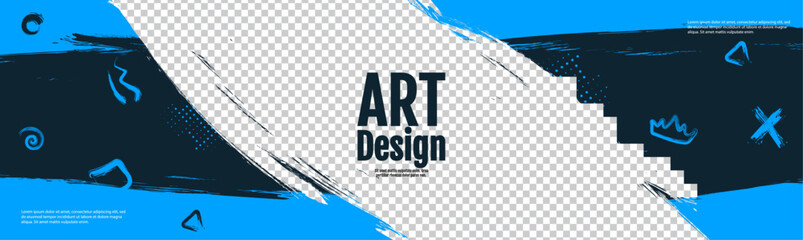 Vector illustration. Modern horizontal banner. Paint brush and shapes. Overlay grunge. Design for wallpaper.