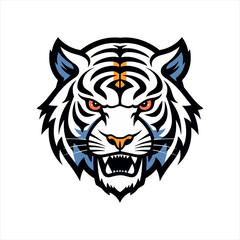 Blue tiger head simple mascot logo template vector icon illustration design on white background