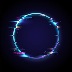 Glitch Circle Frame Design. Glow Design for Graphic Design - Banner, Poster, Flyer, Brochure, Card. Vector Illustration