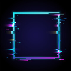 Glitched Rectangle Frame Design. Glow Design for Graphic Design - Banner, Poster, Flyer, Brochure, Card. Vector Illustration