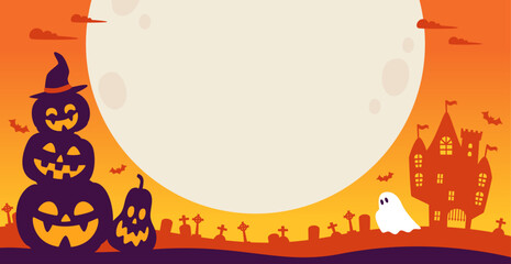 Orange Halloween background material, full moon and pumpkin	