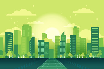Green City. Eco Friendly, ecology and alternative renewable energy. ESG as environmental, social and governance concept. Vector illustration.