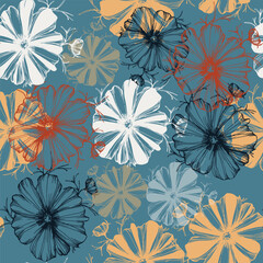 Wild flowers Seamless pattern kosmeya. Floral pattern. Plant background for fashion, tapestries, prints. Modern floral design perfect for fashion and decoration