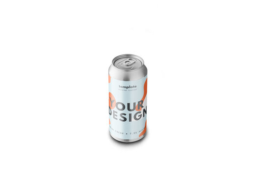 Mockup of customizable 16oz or 44cl drinks can label available against customizable color background