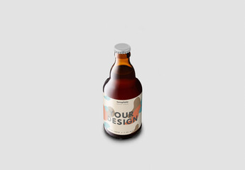 Mockup of customizable steinie beer bottle label available against customizable color background