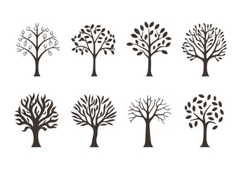 Obraz premium Set of black tree Silhouettes. Vector illustration isolated on white background