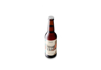 Mockup of customizable 33cl beer bottle with customizable label and color background