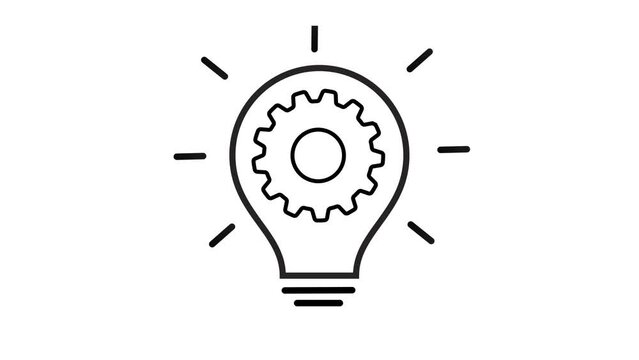 Light bulb with Gear Inside icon animation on white background. Simple and creative Business Idea concept 