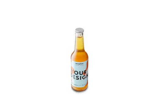 Mockup of customizable clear 33cl beer bottle with customizable label and color background