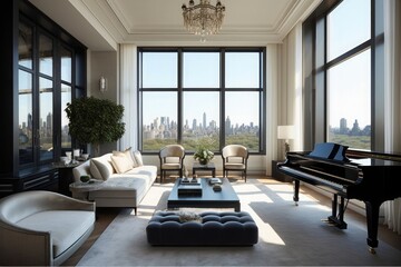 Concept art 3d illustration of luxury interior design of penthouse in new york city, Generative AI