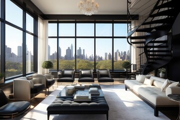 Concept art 3d illustration of luxury interior design of penthouse in new york city, Generative AI - obrazy, fototapety, plakaty