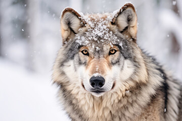 Naklejka na ściany i meble Adult wolf in winter snow. Generative AI.