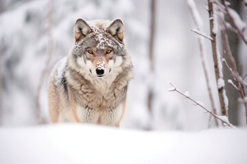 Obraz premium Adult wolf in winter snow. Generative AI.