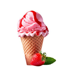 Cone strawberry ice cream, created with Generative AI