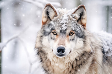 Obraz premium Adult wolf in winter snow. Generative AI.