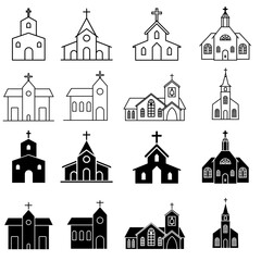 Church icon vector set. Religion illustration sign collection. Temple symbol. Christianity logo.