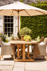 Modern cottage garden furniture, outdoor decor and countryside house patio terrace chairs and table...