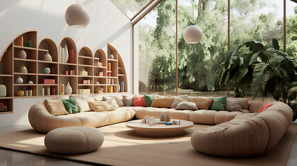 Stylish Living Room Interior Mockup, Modern Interior Design, 3D Render, 3D Illustration