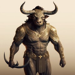 Fototapeta premium Concept art illustration of Minotaur from greek mythology, Generative AI