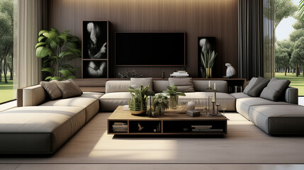 Stylish Living Room Interior Mockup, Modern Interior Design, 3D Render, 3D Illustration