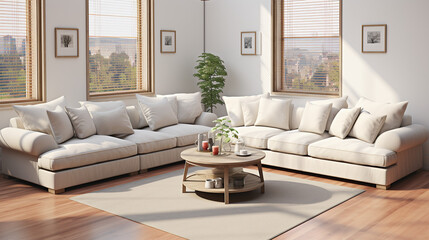 Stylish Living Room Interior Mockup, Modern Interior Design, 3D Render, 3D Illustration
