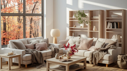 Stylish Living Room Interior Mockup, Modern Interior Design, 3D Render, 3D Illustration