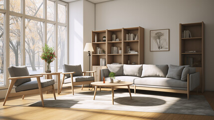Stylish Living Room Interior Mockup, Modern Interior Design, 3D Render, 3D Illustration
