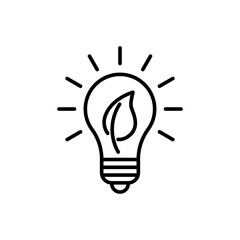 Light bulb with leaf inside line icon. Editable stroke