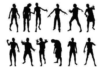 Set of zombies silhouette isolated on white background. Vector illustration.