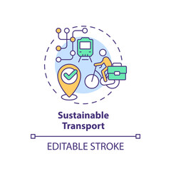 Editable sustainable transport icon concept, isolated vector, sustainable office thin line illustration.