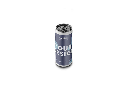 Mockup of customizable slim drinks can and label available against customizable color background