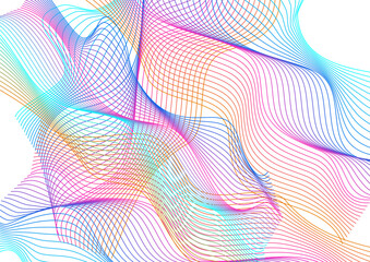 Multicolored Curve Background White Vector. Knot Design. Bright Soundwave Art. Blend Breeze Texture. Iridescent Splash Ribbon.