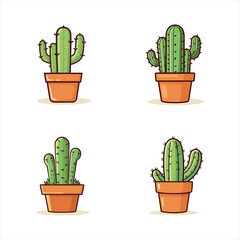 Set of cactus in pot, vector illustration in cartoon style