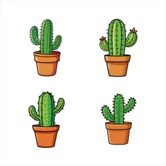 Poster Kaktus im Topf Set of cactus in pot, vector illustration in cartoon style