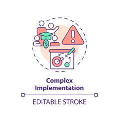 Fototapeta premium Editable complex implementation icon concept, isolated vector, sustainable office thin line illustration.