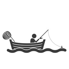 Man fishing on the boat glyph icon isolated on white background.Vector illustration.