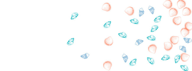 Blue Shell Background White Vector. Clam Pretty Illustration. Aquatic Texture. Gray Seashell Cute Graphic.