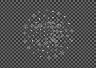Metal Snowflake Background Transparent Vector. Flake Design Texture. Grey Confetti Flying. Luminous Garland Illustration.