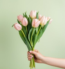 Hand with tulip flowers