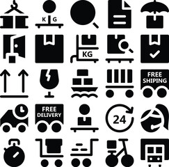Bold Line Icons of Cargo Delivery


