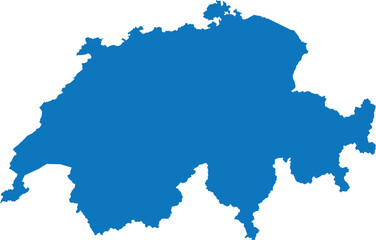 BLUE CMYK color detailed flat stencil map of the European country of SWITZERLAND on transparent background