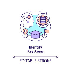 2D editable identify key areas thin line icon concept, isolated vector, multicolor illustration representing knowledge management.