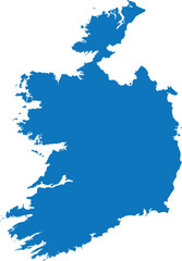 BLUE CMYK color detailed flat stencil map of the European country of REPUBLIC OF IRELAND on transparent background