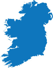 BLUE CMYK color detailed flat stencil map of the European country of IRELAND on transparent background
