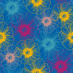 Wild flowers Seamless pattern kosmeya. Floral pattern. Plant background for fashion, tapestries, prints. Modern floral design perfect for fashion and decoration