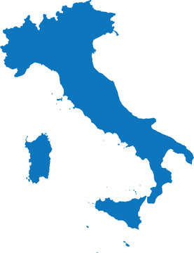 BLUE CMYK color detailed flat stencil map of the European country of ITALY on transparent background