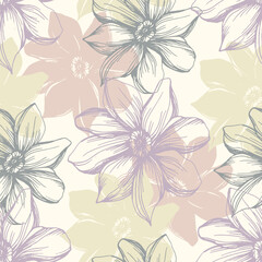 Fototapeta na wymiar Wild flowers Seamless pattern kosmeya. Floral pattern. Plant background for fashion, tapestries, prints. Modern floral design perfect for fashion and decoration